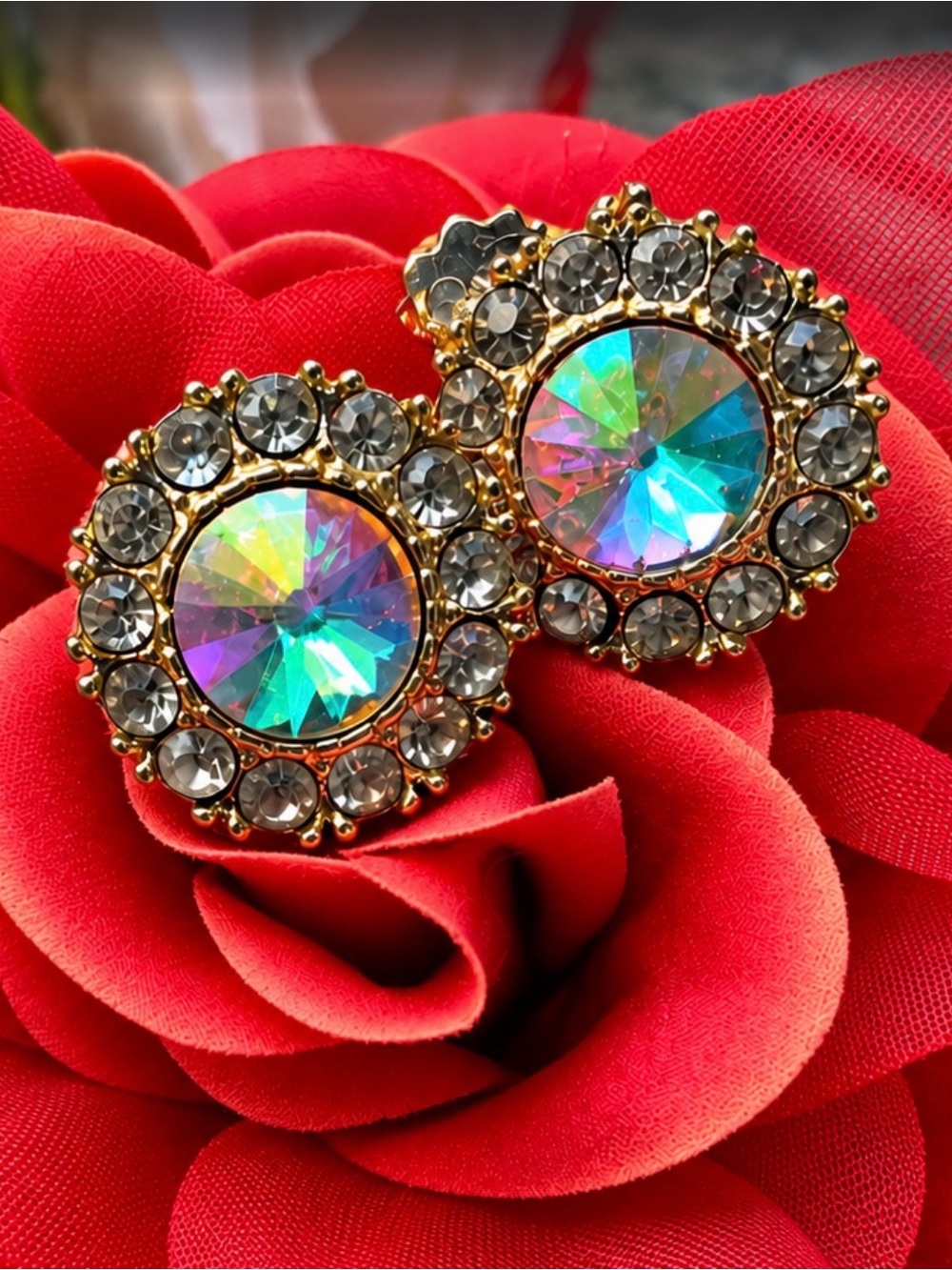 Juliana RIVOLI Crystal, Aurora borealis clip earrings. Very collectible. BUNDLE